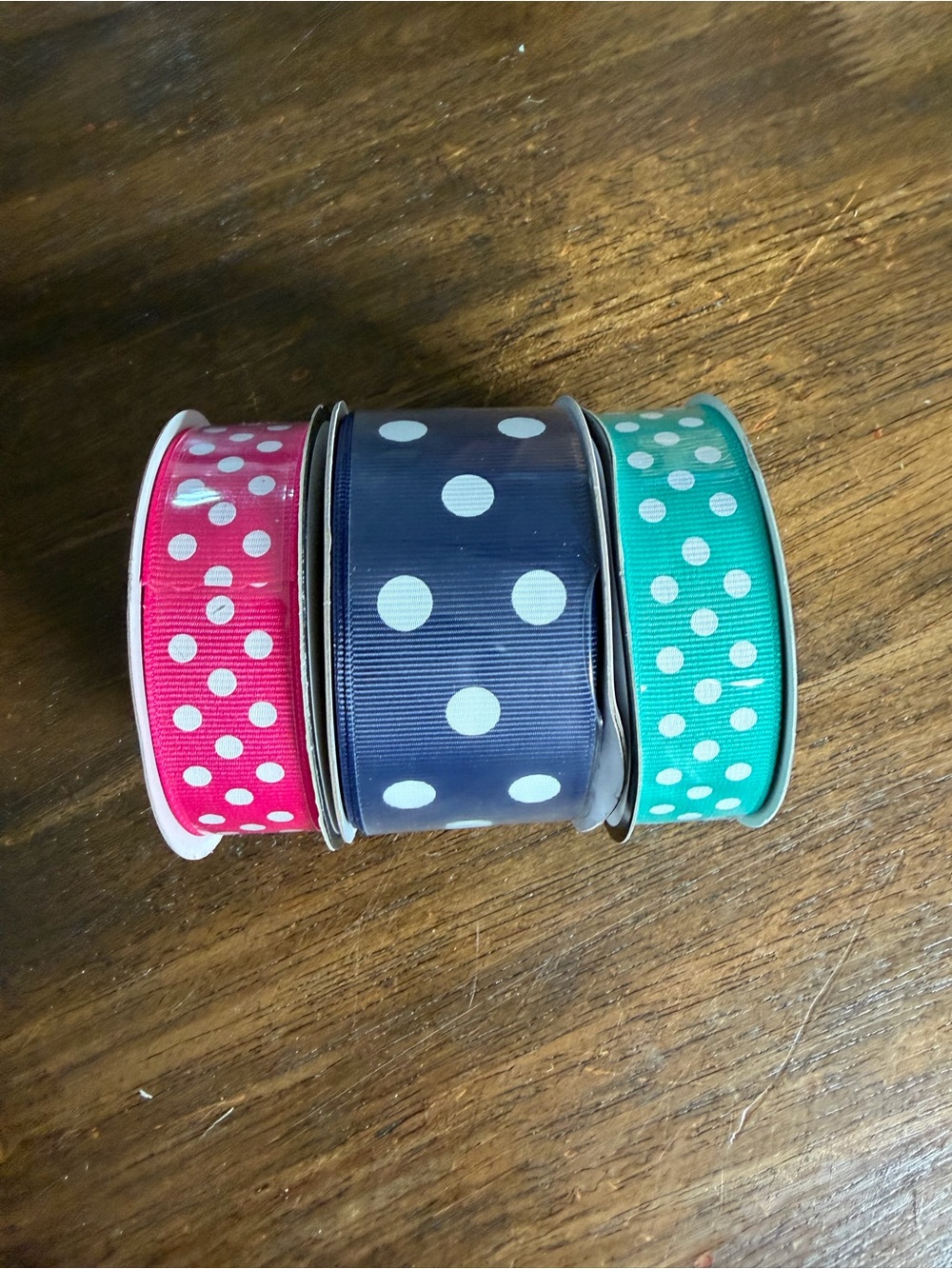Polka Dot Grosgrain Ribbon Trio — Pink, Navy, Teal